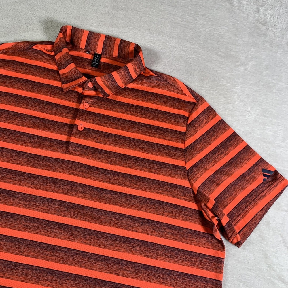 Adidas Polo Shirt‎ Mens XL Red Black Striped Recycled Polyester Golf Athletic